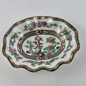 Vintage Coalport Indian Tree Bowl Ruffle Edge Floral Gold Trim 7.5” England